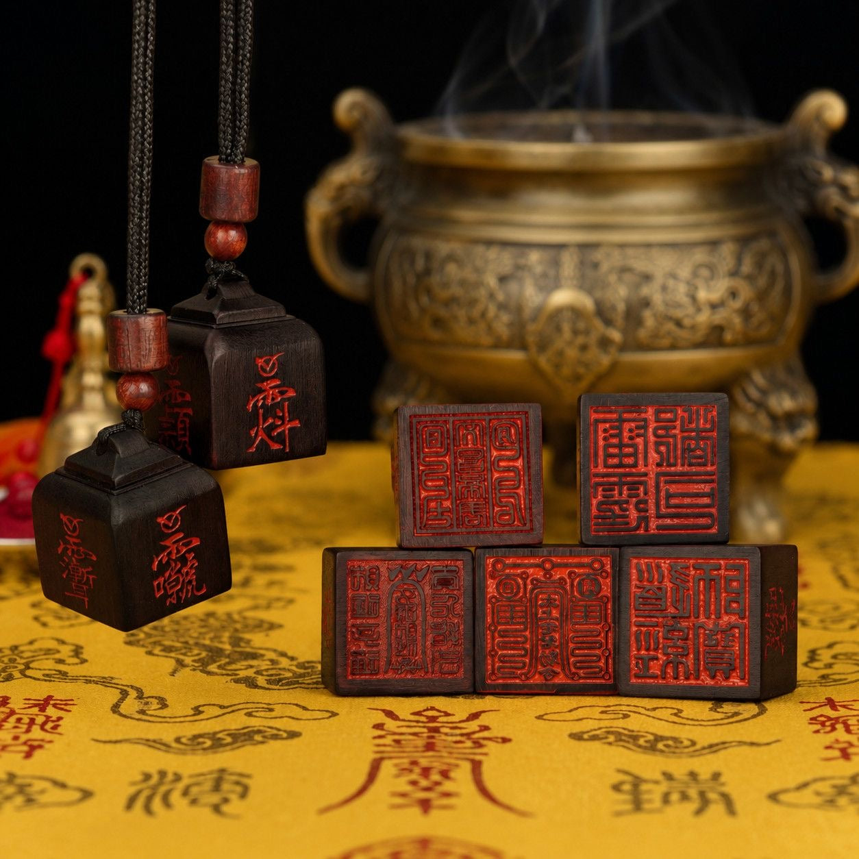 玉化硃砂小印章吊墜